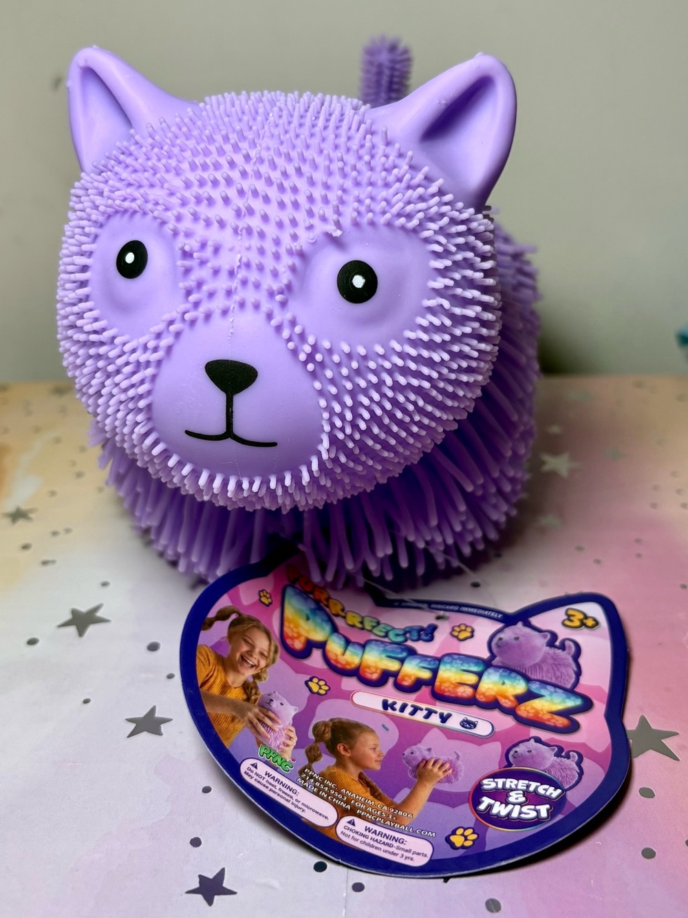 Purple Purrfect Pufferz Kitty Squishy Fidget Toy NWT